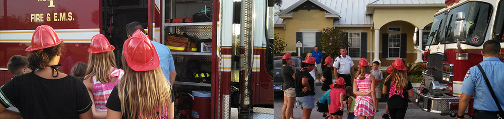 kids learning about an ambulance and fire truck