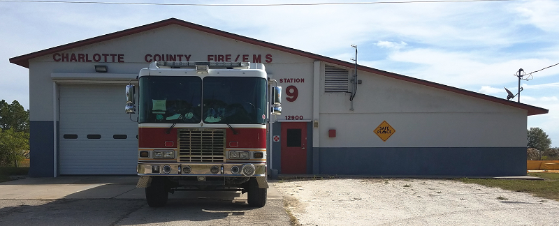 Station 9 with equipment on driveway